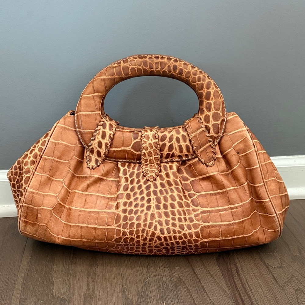 Donald J Pliner Crocodile-Embossed Handbag Brown Tote Women’s